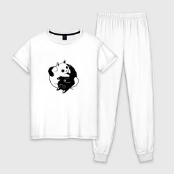 Пижама хлопковая женская Yin Yang Black And White Cats, цвет: белый