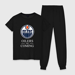 Пижама хлопковая женская Edmonton Oilers are coming Эдмонтон Ойлерз, цвет: черный