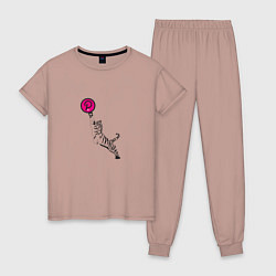 Пижама хлопковая женская Криптовалюта Полкадот с тигром, цвет: пыльно-розовый