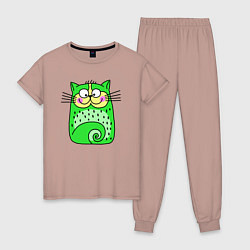 Женская пижама Прикольный зеленый кот
