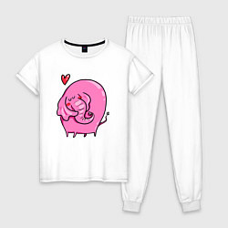 Пижама хлопковая женская Влюбленный розовый слон, цвет: белый