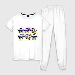 Пижама хлопковая женская Значки на Поко Пины Бравл Старс Poco, цвет: белый