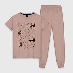 Пижама хлопковая женская Cats Pattern, цвет: пыльно-розовый