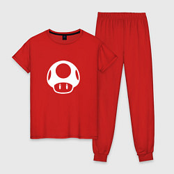 Пижама хлопковая женская Грибок из Марио, цвет: красный