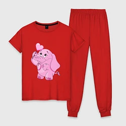 Пижама хлопковая женская Розовый слонёнок, цвет: красный