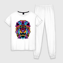 Пижама хлопковая женская Color lion Neon, цвет: белый