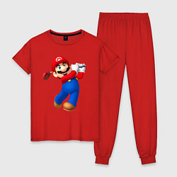 Пижама хлопковая женская Марио - крутейший гольфист Super Mario, цвет: красный
