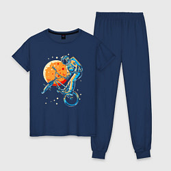 Пижама хлопковая женская Космический байкер, цвет: тёмно-синий