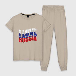 Пижама хлопковая женская Love - Russia, цвет: миндальный