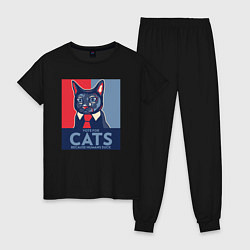 Пижама хлопковая женская Vote for cats, цвет: черный