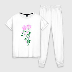 Пижама хлопковая женская Влюблённые розы, цвет: белый