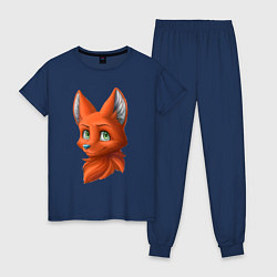Пижама хлопковая женская Милая лисичка Cute fox, цвет: тёмно-синий