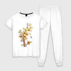 Пижама хлопковая женская Цветущая ветка Весна, цвет: белый