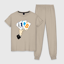 Пижама хлопковая женская Криптовалютные карты, цвет: миндальный