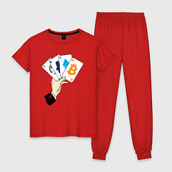 Пижама хлопковая женская Криптовалютные карты, цвет: красный