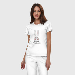 Пижама хлопковая женская Влюбленный заяц, цвет: белый — фото 2