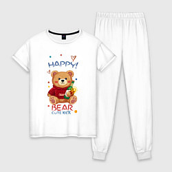Пижама хлопковая женская СЧАСТЛИВЫЙ МИШКА HAPPY BEAR CUTE 100%, цвет: белый