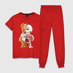 Пижама хлопковая женская МИШКА СКЕЛЕТ BEAR SKELETON, цвет: красный