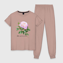 Пижама хлопковая женская Розовая роза цвети, где бы ты ни была, цвет: пыльно-розовый