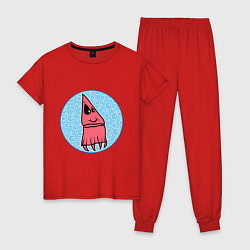 Пижама хлопковая женская Кальмарчик в пузырях, цвет: красный