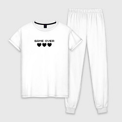 Пижама хлопковая женская Game over, пиксельный текст с сердечками, цвет: белый