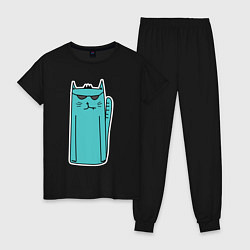 Пижама хлопковая женская Бирюзовый кот, цвет: черный