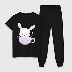 Пижама хлопковая женская Милый Крольчонок Внутри Чашки, цвет: черный