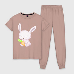 Пижама хлопковая женская Милый Крольчонок С Морковкой, цвет: пыльно-розовый