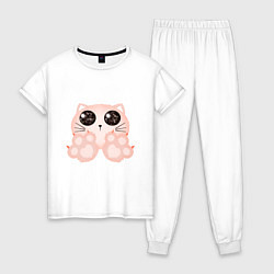 Пижама хлопковая женская Кошечка с лапками без надписей, цвет: белый