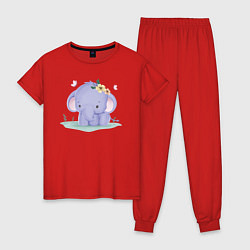 Пижама хлопковая женская Милый Слонёнок На Полянке, цвет: красный