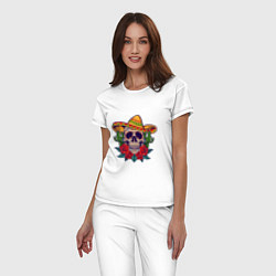 Пижама хлопковая женская Skull - Mexico, цвет: белый — фото 2