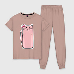Пижама хлопковая женская Розовая кошечка, цвет: пыльно-розовый