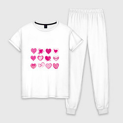Пижама хлопковая женская РОЗОВЫЕ СЕРДЕЧКИ PINK HEARTS, цвет: белый