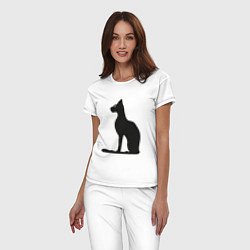 Пижама хлопковая женская Силуэт черной кошки, Египетская богиня Бастет, цвет: белый — фото 2