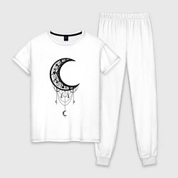 Пижама хлопковая женская Луна Оберег в стиле Мандала, цвет: белый