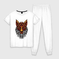 Пижама хлопковая женская Лиса в стиле Мандала Mandala Fox, цвет: белый