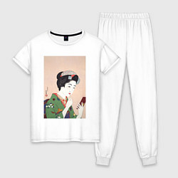Пижама хлопковая женская Woman Applying Rouge Японская модница, цвет: белый
