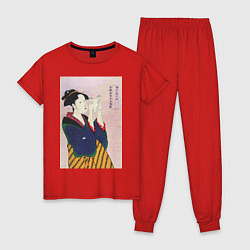Пижама хлопковая женская Fumiyomu Onna Портрет девушки, цвет: красный