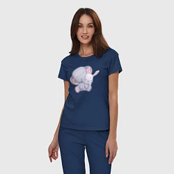 Пижама хлопковая женская Милый Слонёнок и Крольчонок Обнимаются, цвет: тёмно-синий — фото 2