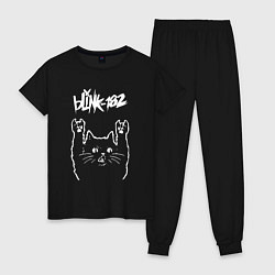 Пижама хлопковая женская Blink 182 Рок кот, цвет: черный