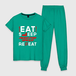 Пижама хлопковая женская Надпись Eat Sleep Need for Speed Repeat цвета зеленый — фото 1