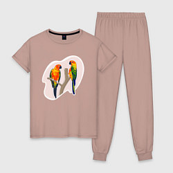 Пижама хлопковая женская Попугай Аратинга Птицы, цвет: пыльно-розовый