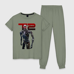 Пижама хлопковая женская Terminator 2 - T800, цвет: авокадо