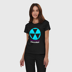 Пижама хлопковая женская Символ Fallout в неоновых цветах, цвет: черный — фото 2