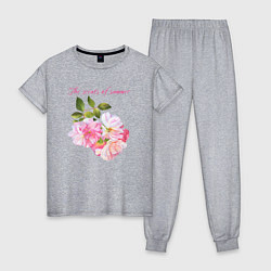 Пижама хлопковая женская Ароматы лета розовые розы лето, цвет: меланж