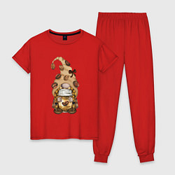Пижама хлопковая женская Кофейный гном, цвет: красный