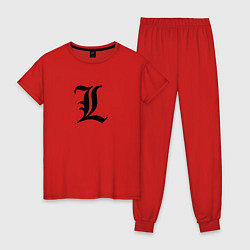 Пижама хлопковая женская Японский логотип буквы Л минимализм, цвет: красный