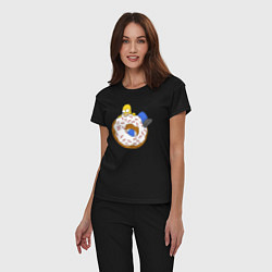 Пижама хлопковая женская Большой пончик с глазурью принт Гомер, цвет: черный — фото 2