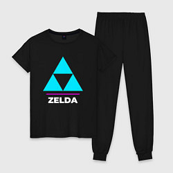 Пижама хлопковая женская Символ Zelda в неоновых цветах, цвет: черный