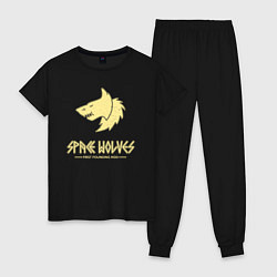 Пижама хлопковая женская Космические волки лого винтаж, цвет: черный